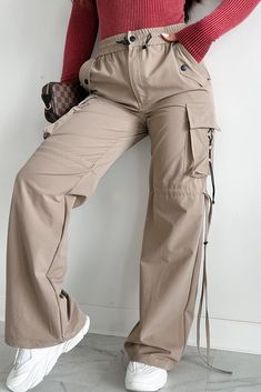 Finding My Way Wide Leg Cargo Drawstring Pants (Khaki) - NanaMacs Finding My Way, Drawstring Pants, Color Khaki, Size Charts, Bottoms Pants, My Way, Over 50, High Rise, Wide Leg