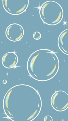 an image of bubbles and stars on a blue background that looks like they are floating in the air