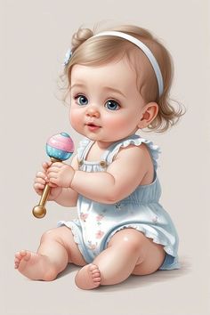 a painting of a baby holding a toy