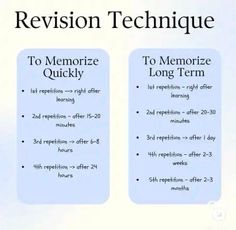 two signs with the words revision technique and to memoize quickly