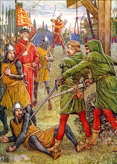 'Robin Hood' illustrated by Walter Crane Book Illust, Hooded Man, The Lady Of Shalott, Medieval Tapestry, Classic Fairy Tales, Giclee Painting, The Middle Ages