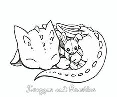 a black and white drawing of a cartoon character sleeping on a pillow with a stuffed animal