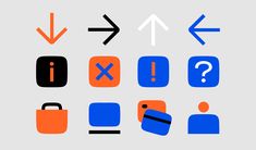 an image of different types of arrows on a gray background with blue and orange colors