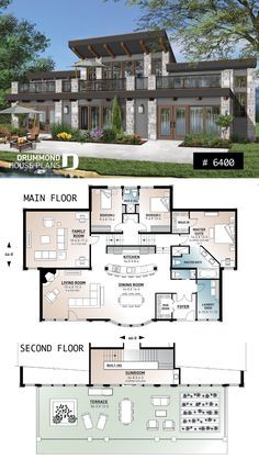 the floor plan for this modern house is very large and has lots of space to put in