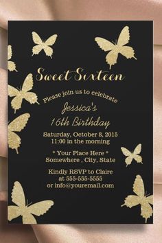 a black and gold birthday party with butterflies