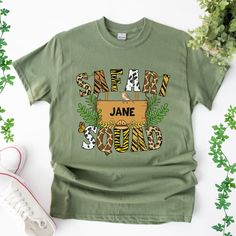 Step into the wild with our Custom Name Safari Squad Shirts and Sweatshirts!  ⭐Unisex Sweatshirt⭐ *50% cotton, 50% polyester *Medium-heavy fabric *Regular fit for a comfortable feel *Tear-away label  *Size up for trendy oversized look  ⭐Unisex Cotton Shirt�⭐ *Classic fit *Medium Fabric *Runs true to size *Tear-away label *Size up for trendy oversized look  *Made with 100% ring-spun cotton * Made using ethically grown and harvested US cotton ⭐Care Instruction⭐ *Use cold water for washing. *Choose Safari Trip, Zoo Keeper, Boys Graphic Tee, Squad Shirt, Safari Birthday, Into The Wild, Outdoor Adventure, Label Sizes, Heavy Fabric