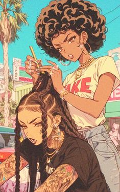 "Street Salon"2024Canvas PrintComes in different sizes find yours below. Woman Cartoon, Images Kawaii, Black Cartoon Characters, Black Art Painting, Black Love Art, Black Art Pictures, Dope Art, Afro Art, Cute Art Styles