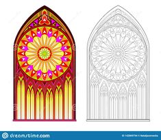 a stained glass window with an intricate design on the front and back side royalty illustration