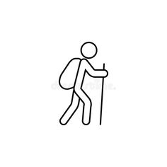 a man with a backpack is going up the hill line icon on white background royalty illustration