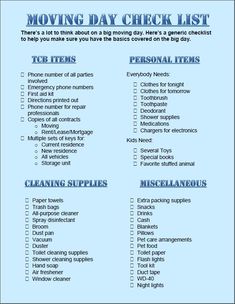 the moving check list is shown in blue and has instructions on how to use it