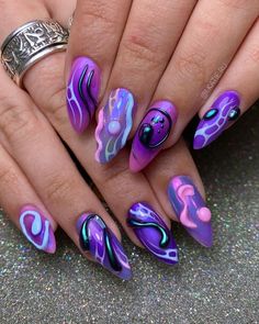 Cr. i.katie.ru @ ig Summer Nail Square, Nail Trends For 2023, Nail Square, Purple Nail Art, Fall Nail Trends, Nails Trends