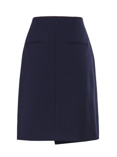 -Asymmetric skirt -Button closure -High waist -Made in Italy -Colour: NavyComposition: 63% Polyester, 27% Viscose, 7% Cotton, 3% Ea - Elegant Knee-length Lined Draped Skirt, Modern Asymmetrical Skirt For Office, Chic Knee-length Draped Skirt For Work, Modern Asymmetrical Pencil Skirt For Workwear, Modern Asymmetrical Pencil Skirt For Work, Chic Fitted Skirt With Concealed Front Fastening, Knee-length Flowy Skirt For Work, Flowy Knee-length Skirt For Work, Elegant Asymmetrical Mini Skirt For Formal Occasions