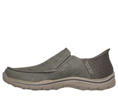 Find your island of style and comfort with the ease of Skechers Hands Free Slip-ins Relaxed Fit Expected - Cayson. Designed with our exclusive Heel Pillow , this vegan moc toe slip-on features a canvas upper with twin gore panels, a hands-free molded heel panel, and a Skechers Air-Cooled Memory Foam insole. | Skechers Men's Slip-ins Relaxed Fit: Expected - Cayson Sneaker | Medium Width | Skechers Hands Free Slip-ins heel panel for an easy fit | Exclusive Heel Pillow holds your foot securely in p Mens Skechers, Khaki Fashion, Wide Shoes, Color Khaki, Mens Casual Shoes, Hands Free, Memory Foam, Casual Shoes, Heel Height