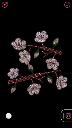 an embroidered applique with flowers and leaves on a black background for the iphone