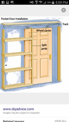 the diagram shows how to install a pocket door