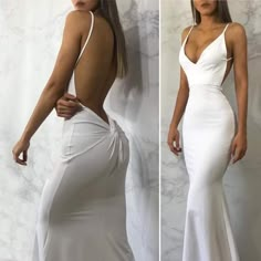 White Gala Dresses, White Formal Dresses, Satin Sleeves, Backless Evening Dress, White Mermaid, Looks Chic, Glam Dresses, Long Prom Dress, Prom Party Dresses