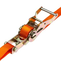 an orange strap with metal buckles on it