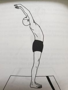 a drawing of a man doing a handstand on top of a mat with his arms in the air