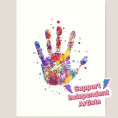 a colorful hand print with the words support independent artists