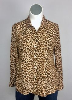 Lucky-Brand-XL-Silk-Blk-Brn-Leopard-Cheetah-Print-Button-Down-Shirt-Blouse-Top Top Clothing, Cheetah Print, Lucky Brand, Printer, Button Down Shirt