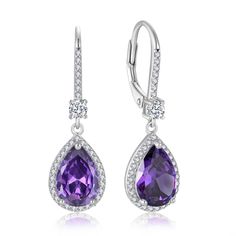 PRICES MAY VARY. 💕【Elegant Teardrop Earrings】Our trendy Elegant dangle drop teardrop earrings are designed to catch the eye and add a touch of elegance to any outfit. The teardrop shape and shiny cubic zirconia embellishment create a beautiful and stylish look. The teardrop main gem stone is available in a range of colors, including Emerald, Ruby,Citrine, Sapphire, Aquamarine, Amethyst, Pink and so on. So you can choose the perfect hue to match your mood or outfit, you can wear it as a birthsto Teardrop Jewelry, Amethyst Birthstone, Earrings Hypoallergenic, Christmas Gifts For Wife, Daily Jewelry, Birthstone Earrings, April Birthstone, Leverback Earrings, Birthstone Earring