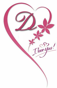 a pink heart with flowers and the letter d in it's center is shown