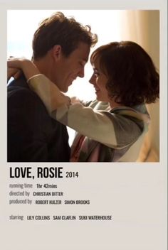 the poster for love, rosie 2013 is shown in front of a man and woman