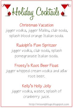 the holiday cocktail list is shown in red and green