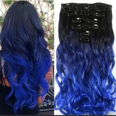 Black Blue Full Head Clip In Extension *New* Arrives New Synthetic 7 Piece No Trades Bundle & Save Black Blue Hair, Blue Hair Extensions, Black To Blue Ombre, Bright Blue Hair, Celebrity Wigs, Hair Color Streaks, Human Hair Clip Ins, Bohemian Hairstyles, Cosplay Accessories