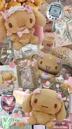 a collage of teddy bears and other items