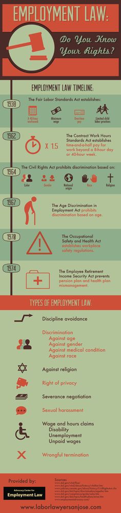 the employment law info sheet is shown in red, green and black colors with information on it