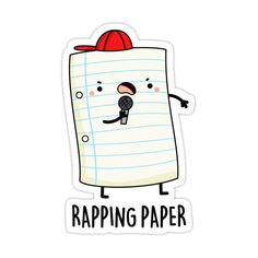 a sticker with the words rapping paper written on it and an image of a microphone