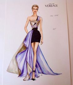 a drawing of a woman in a purple dress