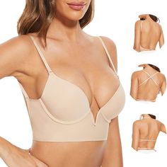 PRICES MAY VARY. MULTIWAY LIGHTLY-LINED BRAS FOR TEEN GIRLS & PETITY WOMEN - Removable, adjustable and convertible straps.Can be worn as T-shirt bras, low back bras, backless bras, halter bras, clear strapless bras, invisible bras, low-cut bras, open back bra or wedding bras. DEEP-V NECK & OPEN BACK BRALETTE FOR LOW BACK DRESS OR TOPS - An innovative adjustable back single-button design strap creates a low-back silhouette. Bra's back strap can be pulled down lower than normal bra to 3.2 inches. Wedding Bras, Open Back Bra, Bras For Backless Dresses, Low Cut Bra, Wedding Bra, Low Back Bra, Low Back Dress, Strapless Bras, Multiway Bra