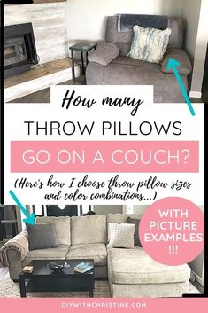 a couch and chair with the words how many throw pillows go on a couch?