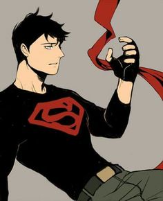 a drawing of a man in a superman t - shirt with his fist raised up