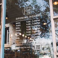 White Business opening hours logo and qr code Window Cling Business Opening, Closed Sign, Grey Windows, Bakery Ideas, Coffee Illustration, Window Signs, Window Cling, Store Window, Cadeau Photo