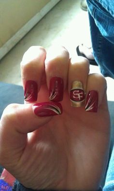 San Francisco Nails, 49er Nails Designs, Niner Nails, Football Nail Designs