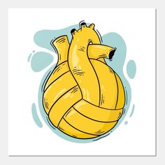 a drawing of a yellow bear wrapped in a large ball of yarn on top of water