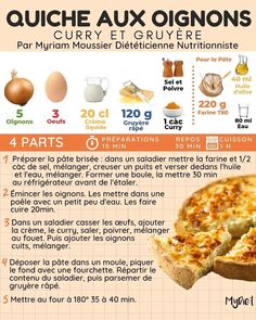 a poster with instructions on how to make quiche aux origins in english and french