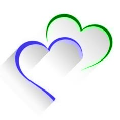 two heart shaped paper cut out into the shape of a rectangled, blue and green