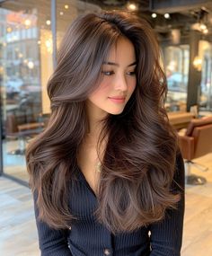 Fashionable Smoky Brown Long Textured Lob for Brunette Pretty Unique Hair Colors, Lightened Dark Brown Hair, Hair Colour Inspo For Brown Skin, Haircut Design For Women, Asian Hair Color Ideas Korean, Hair Color For Morena Skin Filipina, Chocolate Brown Hair Balayage, Smoky Brown Hair