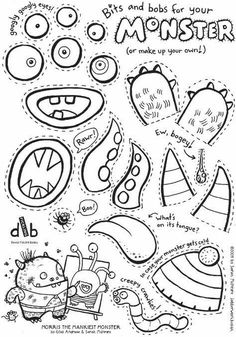 an image of monsters with the words monster on them and some other things to color