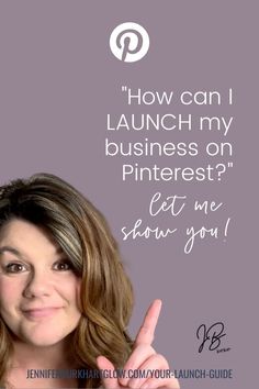 a woman is giving the peace sign with her hand and saying how can i launch my business on pinterest? get me show you