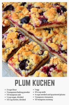 the recipe for plum kuchen is shown