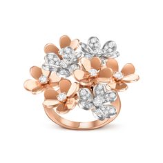 Van Cleef & Arpels - Frivole ring, 8 flowers - Ring Woman Pink gold/Diamond - Like so many flowers dancing in the breeze, the Frivole® creations by Van Cleef & Arpels stand out with their graphic and airy aesthetic. Mirror-polished 18K gold or diamonds bestow a singular radiance upon heart-shaped petals. Like so many flowers dancing in the breeze, the Frivole® creations by Van Cleef & Arpels stand out with their graphic and airy aesthetic. Mirror-polished 18K gold or diamonds bestow a singular radiance upon heart-shaped petals. Frivole ring, 8 flowers, 18K rose gold, rhodium-plated 18K white gold, round diamonds; diamond quality DEF, IF to VVS. Cleef And Arpels Jewelry, Flowers Ring, Van Cleef And Arpels Jewelry, Jewelry Rose Gold, Van Cleef & Arpels, Floral Jewellery, Van Cleef Arpels, Van Cleef, Pendant Bracelet