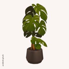 a potted plant with lots of green leaves on it's side, in front of a white background