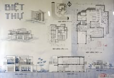 a drawing of some type of house in the process of being built with blueprints