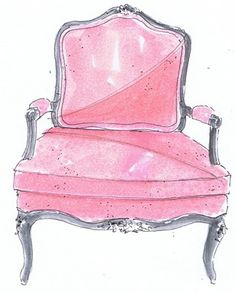 a drawing of a pink chair with an upholstered back