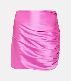 Ruched Silk Charmeuse Miniskirt in Pink - The Sei | Mytheresa Satin Draped Skirt, Feminine Silk Party Skirt, Chic Ruched Satin Skirt, Satin Ruched Skirt For Night Out, Ruched Satin Skirt For Night Out, Satin Skirt With Ruched Detail For Night Out, Ruched Mini Skirt For Evening, Summer Satin Mini Skirt With Lining, Elegant Ruched Mini Skirt